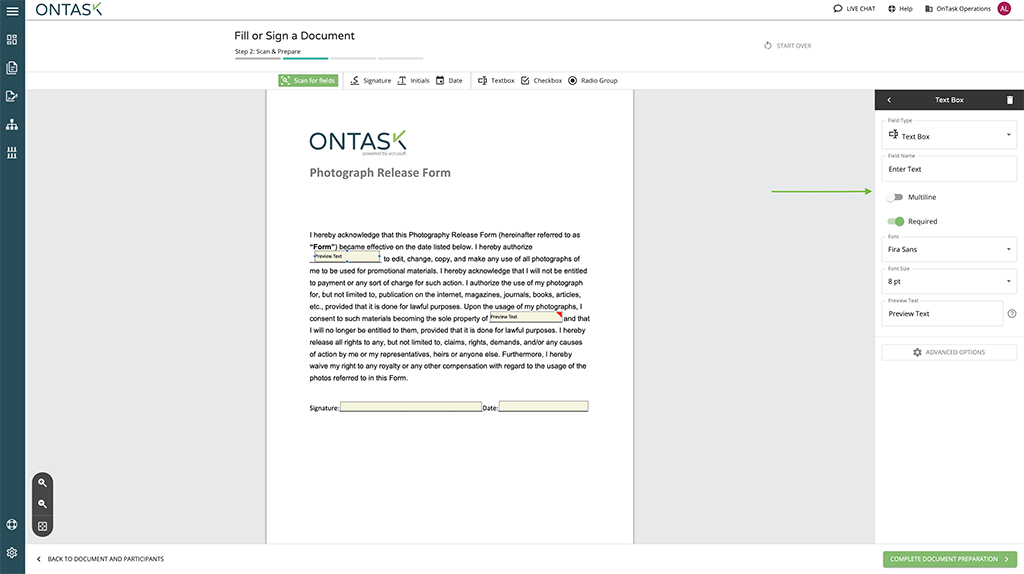 Prepare document view