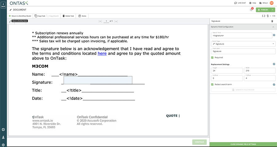 Fill and sign feature