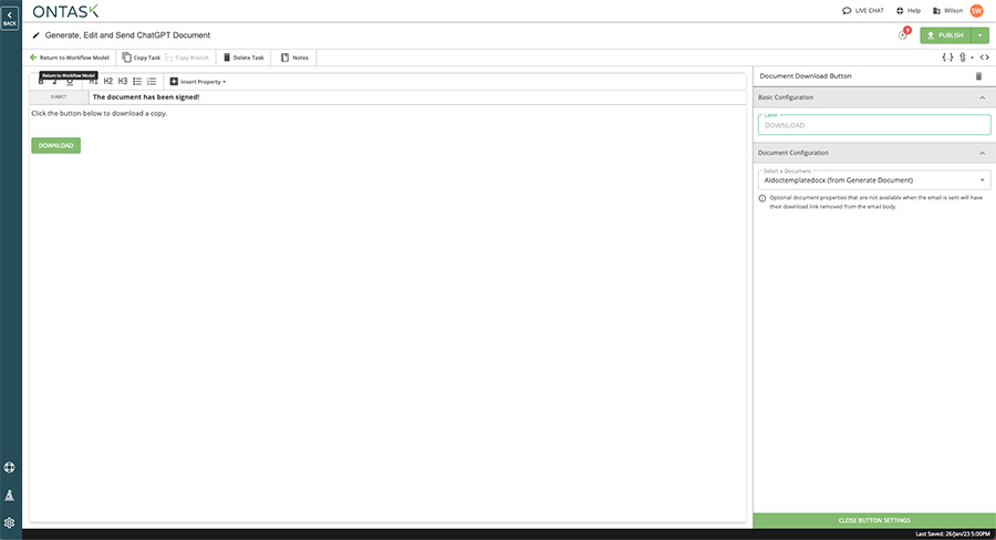 Add Document Download action button