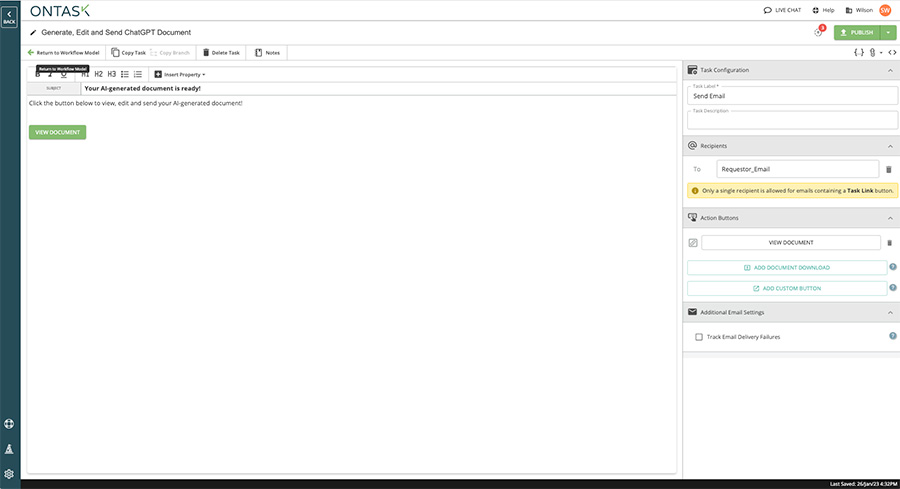 Add task link button