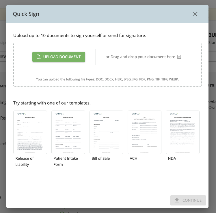 Quick sign template view