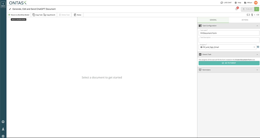 assign signature task to generated document