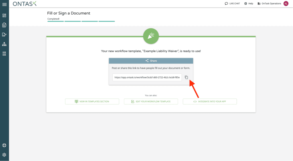 Screenshot to share by clicking on the URL or the button next to it to get workflow link
