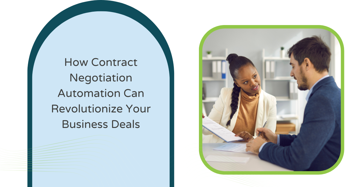 Title How Contract Negotiation Automation Can Revolutionize Your Business Deals with image of two people reviewing a contract
