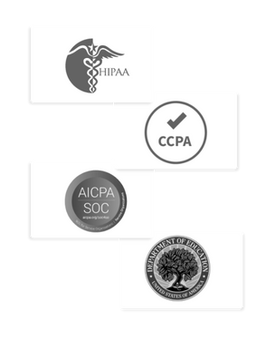 Security Logos for HIPAA CCPA SOC and Department of Education