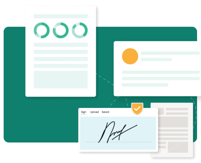 Illustration of forms, contracts, signatures