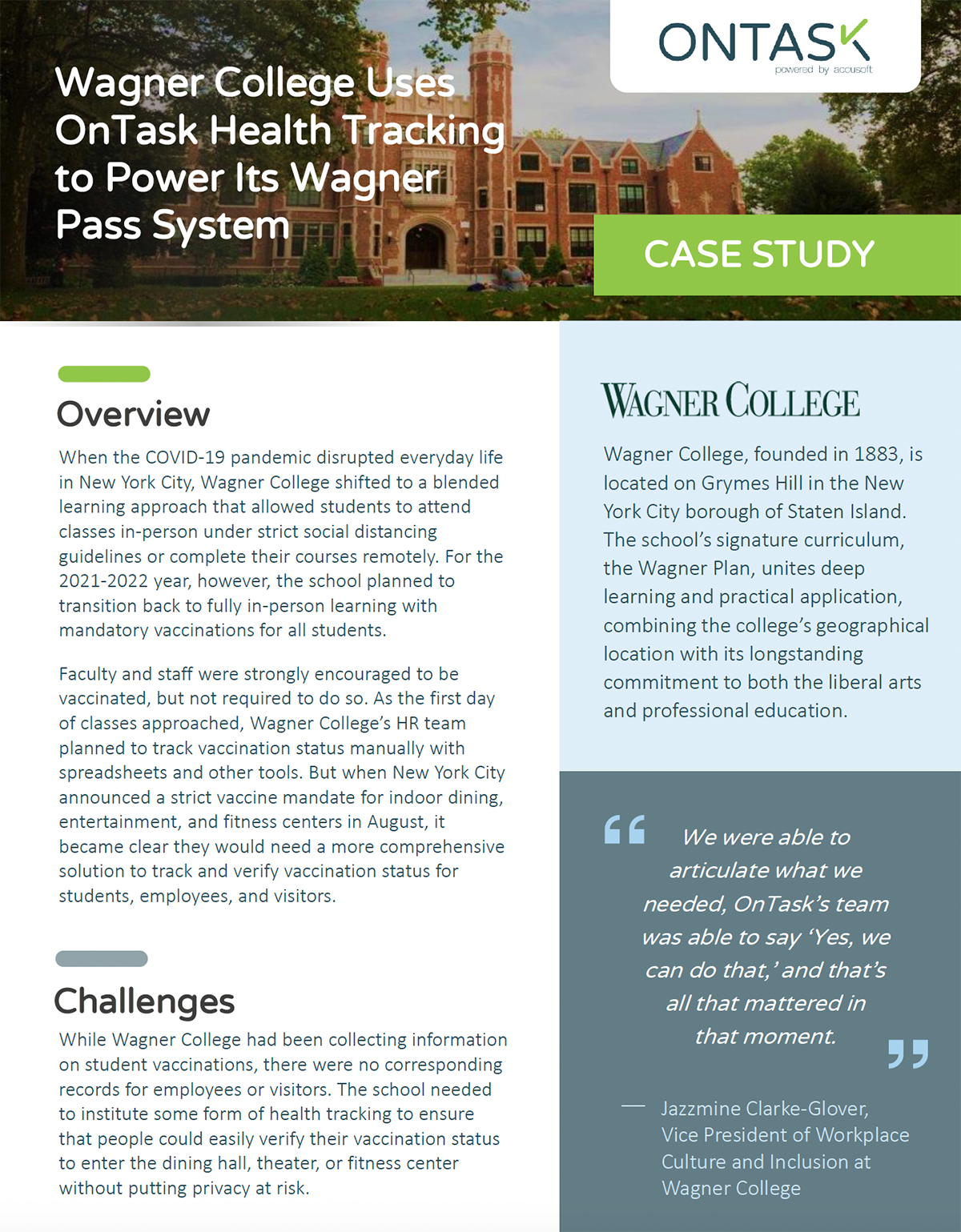 Cover of Wagner College case study
